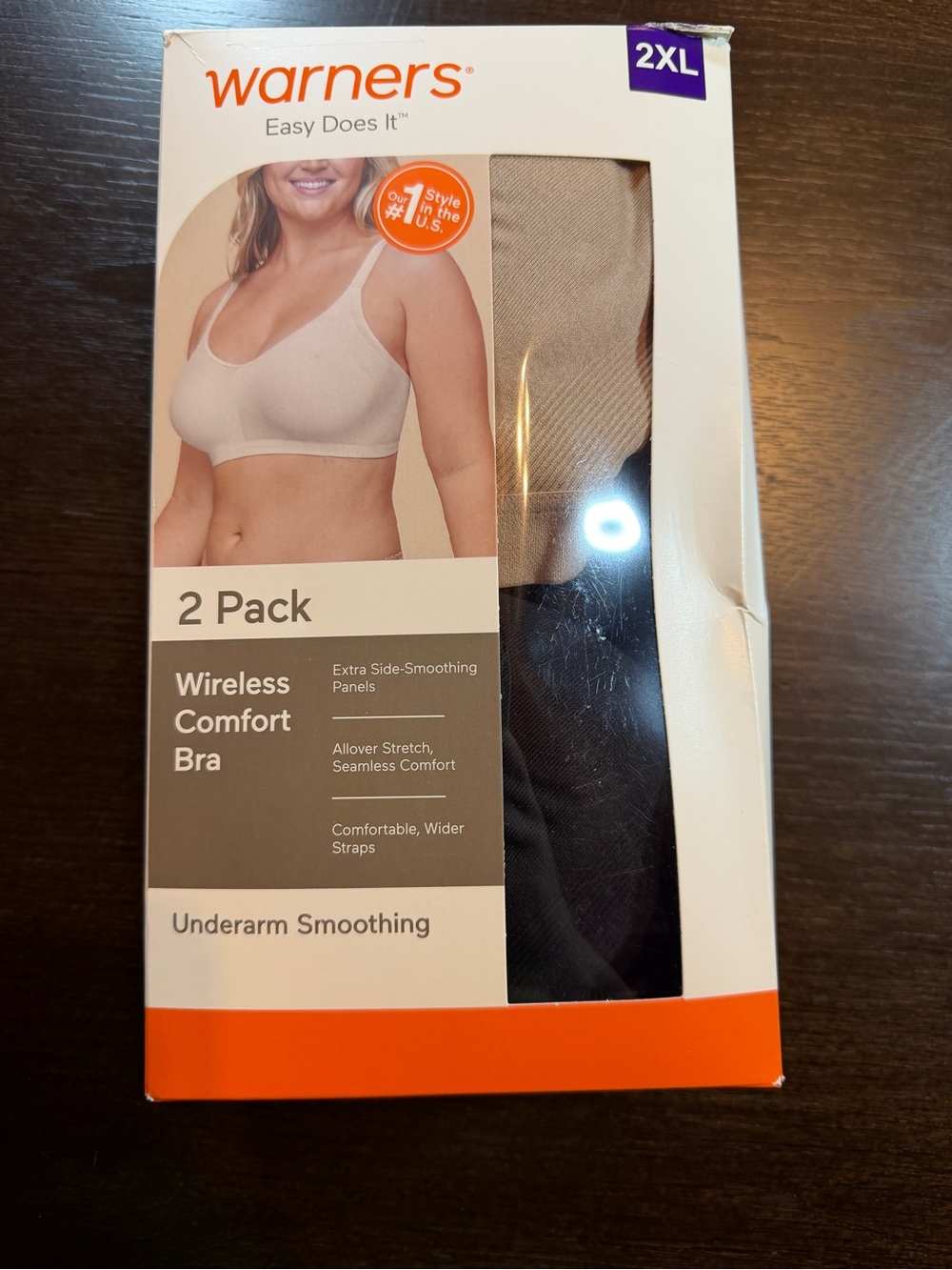 Warners 2-Pack Wireless Comfort Bras in Beige and Black (2XL)